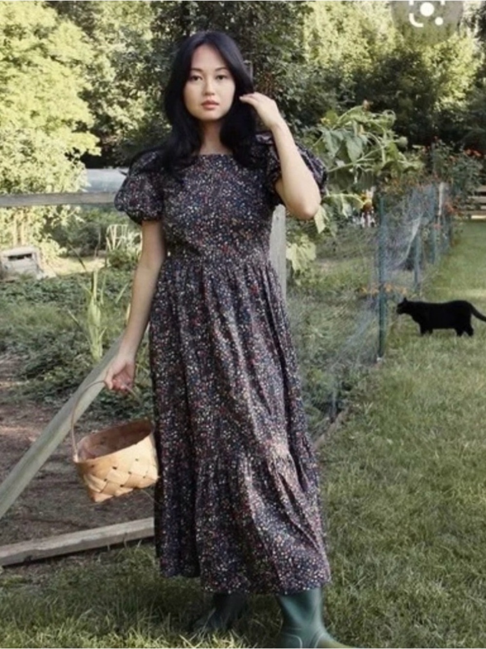 DÔEN Nymphea Blue Liberty Floral Button Back Midi Dress S - Picture 8 of 10